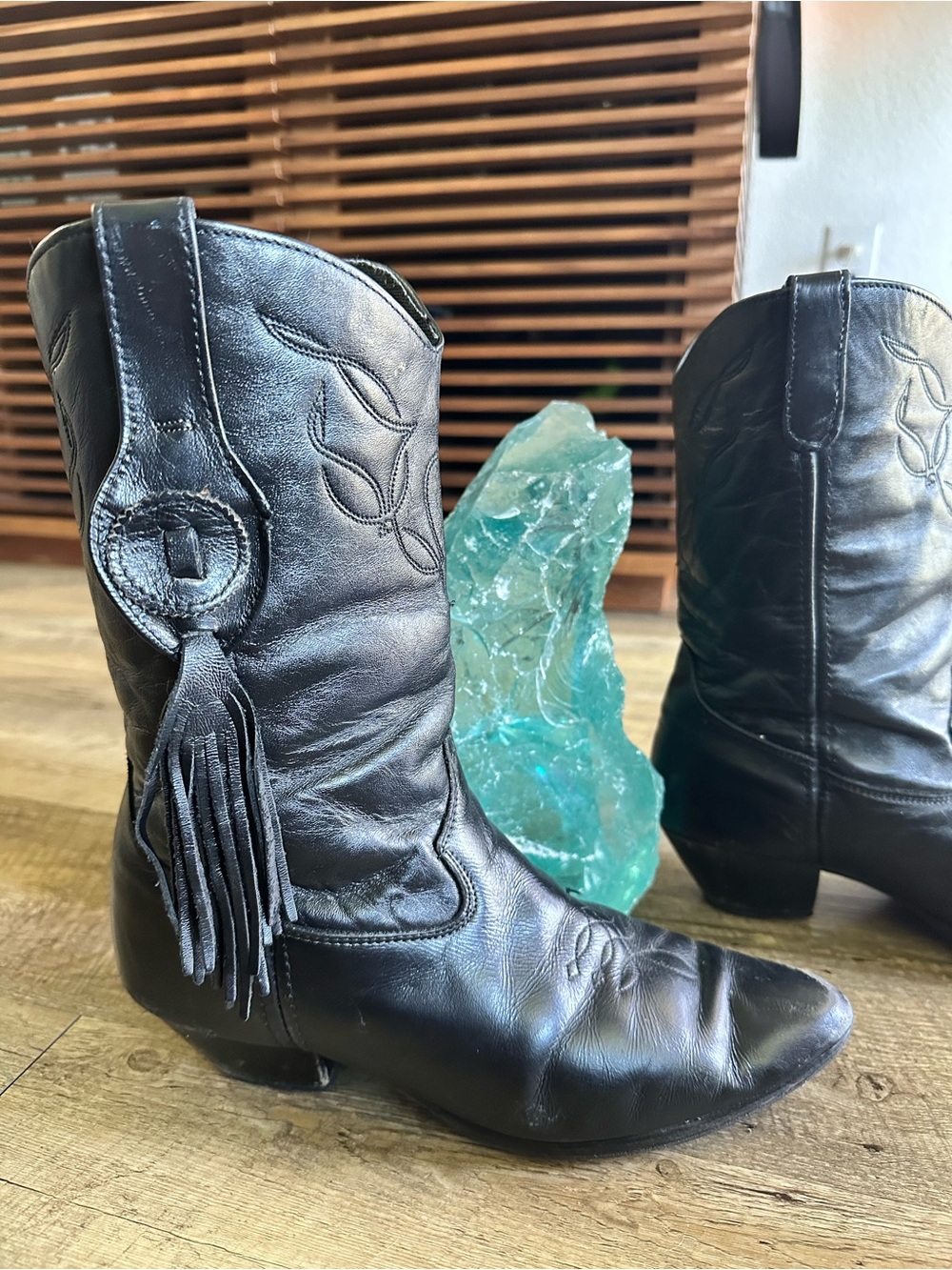 Black Leather Tassel Cowboy Boots